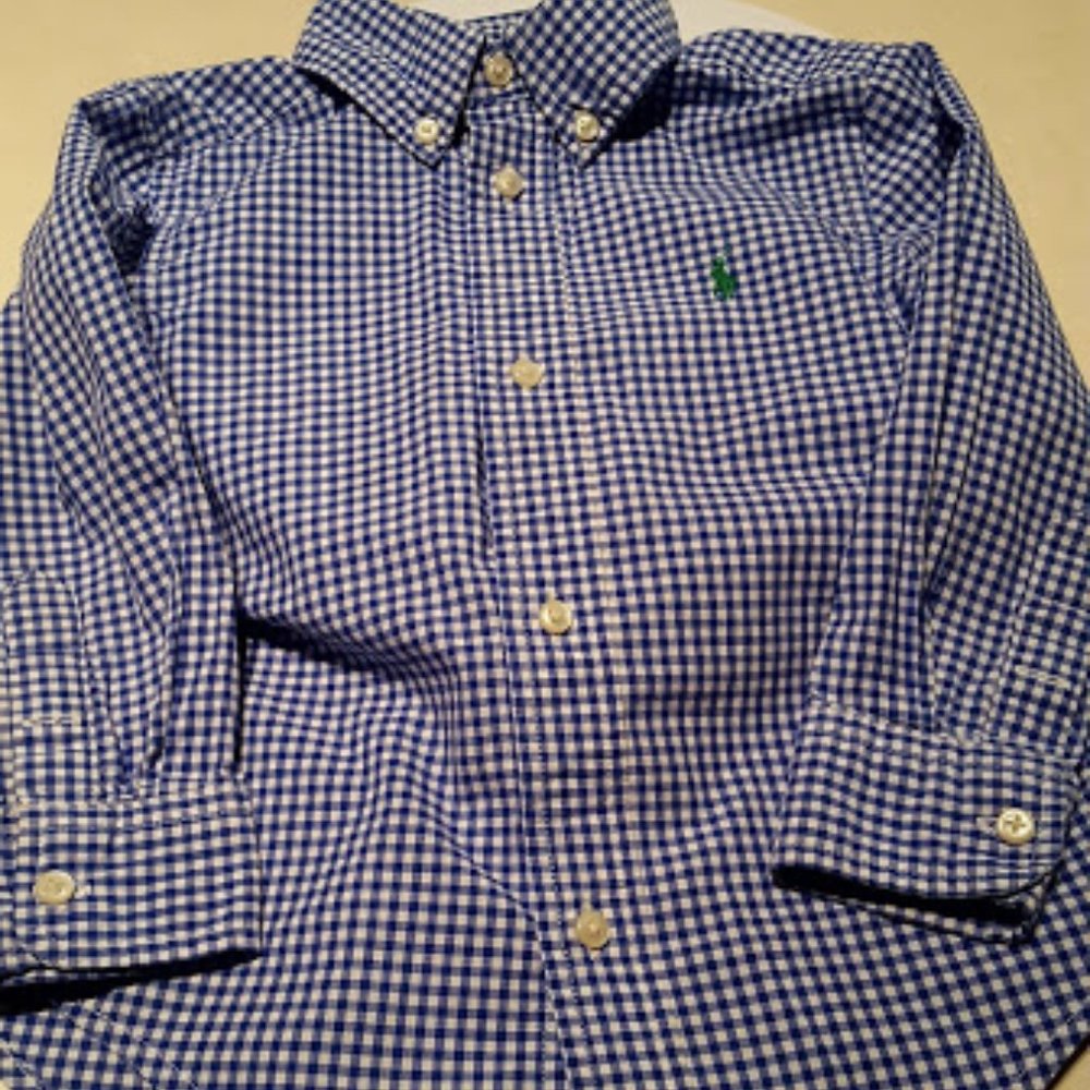 **Preppy Toddler! Ralph Lauren 2T Dress Shirt, Blue Gingham Long-Sleeve
